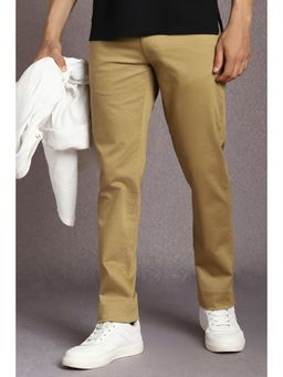 Louis Philippe - Men Khaki Solid Flat Front Casual Trousers
