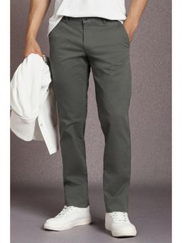 Louis Philippe - Men Grey Solid Flat Front Casual Trousers