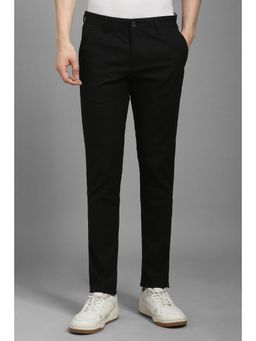 Louis Philippe - Men Black Solid Flat Front Casual Trousers