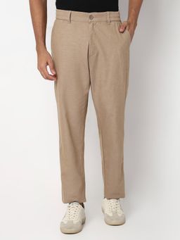 Spykar - Camel Khaki Mid Rise Regular Fit Casual Trousers for Men