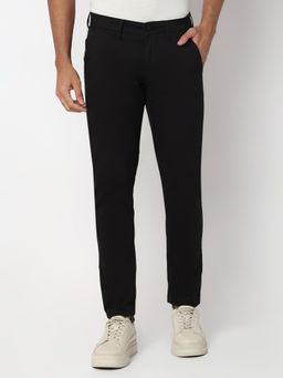 Spykar - Black Mid Rise Slim Fit Casual Trousers for Men
