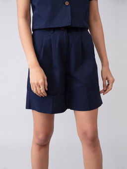 Twenty Dresses by Nykaa Fashion - Work Navy Blue Solid Straight Shorts