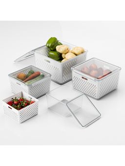 Kuber Industries - White BPA Free Plastic Fridge Storage Containers with Colander (Pack of 4)