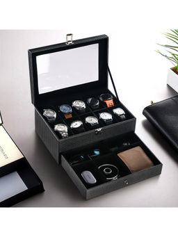 Kuber Industries - Checks Black 10 Slots Wrist Watch Organiser Box