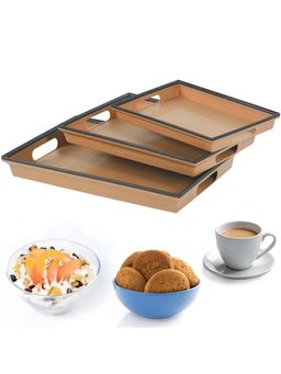 Kuber Industries - Brown Pack of 3 Plastic Modern Style Serving Trays