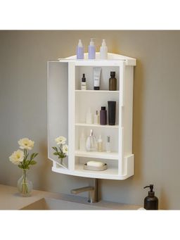 Kuber Industries - White Plastic Bathroom Mirror with Cabinet Storage Organiser