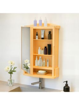 Kuber Industries - Gold Plastic Bathroom Mirror with Cabinet Storage Organiser
