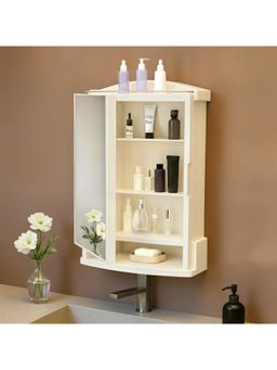 Kuber Industries - Ivory Plastic Bathroom Mirror with Cabinet Storage Organiser