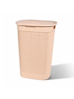 Kuber Industries - Cream Plastic Large 55 Liter Laundry Basket with Lid & Handle