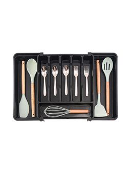 Kuber Industries - Black Plastic 8 Compartments Utensils Drawer Organizer