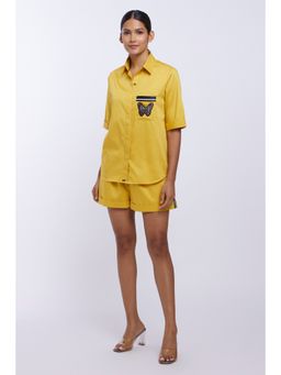 Pallavi Swadi - Plv Garden Canary Yellow Embroidered Butterfly Co-Ord (Set of 2)