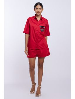 Pallavi Swadi - Plv Garden Red Embroidered Butterfly Co-Ord (Set of 2)