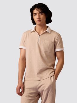 Muvazo - Sunlit Sienna Jacquard Zip Polo T-Shirt