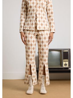 Muvazo - Beige Skew line Slit Pant