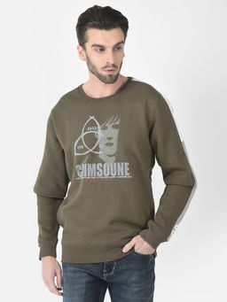 CRIMSOUNE CLUB - Men Olive Brand-graphics Sweatshirt