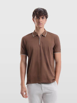 Arrow Sports - Mens Solid Regular Fit Polo T-shirt - Brown