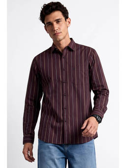 Allen Solly - Men Maroon Sport Fit Striped Full Sleeves Casual Relaxed Shirt