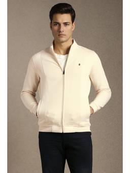 Louis Philippe - Men Casual Cream Solid Sweatshirt