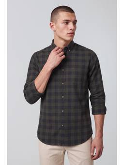 Peter England - Men Olive Slim Checked Shirt