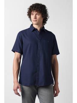 Van Heusen - Men Navy Slim Fit Solid Full Sleeves Party Shirt
