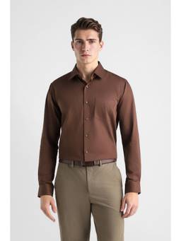 Van Heusen - Men Chocolate Custom Fit Solid Full Sleeves Formal Shirt