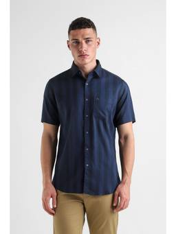 Van Heusen - Men Navy Slim Fit Striped Half Sleeves Casual Shirt