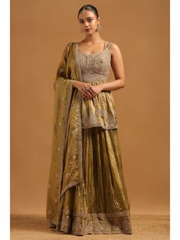 Soch - Womens Green Fendi Ghagra Kurti with Embellished Mirror and Stone