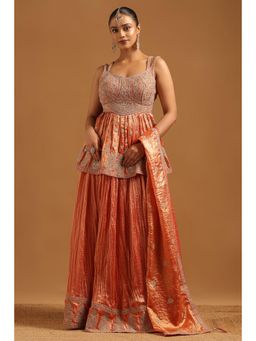 Soch - Womens Rust Fendi Ghagra Kurti with Embellished Mirror and Stone