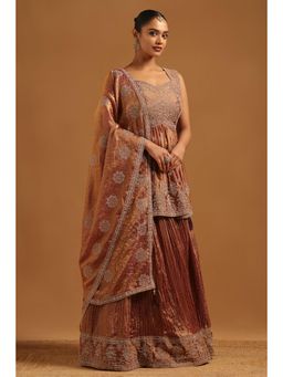 Soch - Womens Purple Fendi Ghagra Choli with Floral Print Mirror and Stone