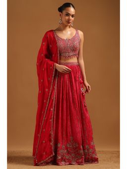 Soch - Womens Fuchsia Chinon Ghagra Choli with Embroidered Stones and Sequins