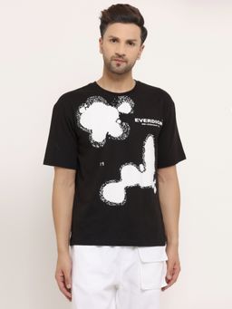 EVERDION - Black Oversized Drop Shoulder Paint Splashed T-shirt
