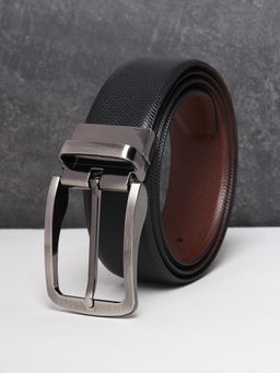 Teakwood - Men Black And Brown Textured Reversible Leather Belt