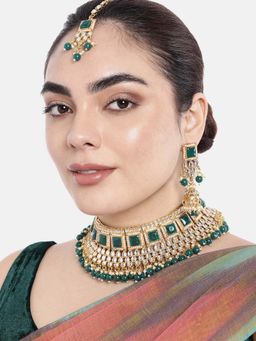 Peora - Indian Ethnic Graceful Matte Gold Finish Traditional Chandbali Earring Set