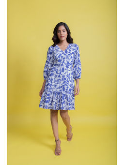 AROOP SHOP INDIA - White & Blue Chloe Tier Dress