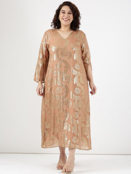 THE PINK MOON - Women Beige Jacquard Midi Dress