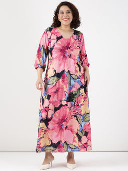 THE PINK MOON - Women Pink Bold Floral Print Dress