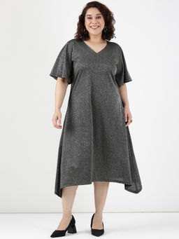 THE PINK MOON - Women Black Shimmer Midi Dress