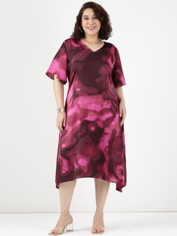 THE PINK MOON - Women Pink Marble A-Line Dress