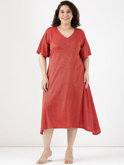 THE PINK MOON - Women Red Shimmer Midi Dress
