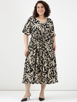 THE PINK MOON - Women Beige Floral Midi Dress