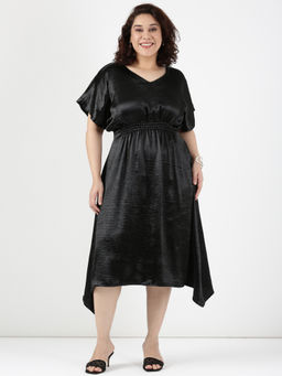 THE PINK MOON - Women Black Shoulder Midi Dress