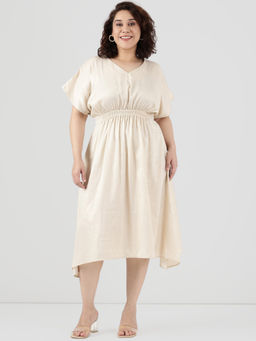 THE PINK MOON - Women Beige Shoulder Midi Dress