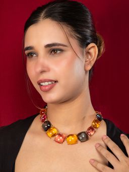 Niscka - Gold Plated Multi Coloured Translucent Stone Necklace