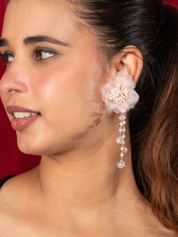 Niscka - Pink Floral Long Earrings