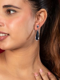 Niscka - Rhodium Plated Black American Diamond Earrings