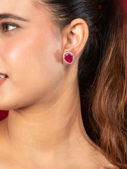 Niscka - Rhodium Plated Pink Water Drop Earrings