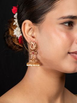 Niscka - 24K Gold Plated Peacock Jhumka Earrings