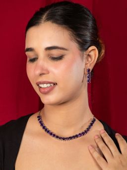 Niscka - Rhodium Plated Purple American Diamond Jewellery Set