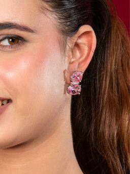 Niscka - Rhodium Plated Pink American Diamond Earrings