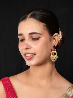 Niscka - Matte Gold Plated Peacock Design Long Dangler Earrings